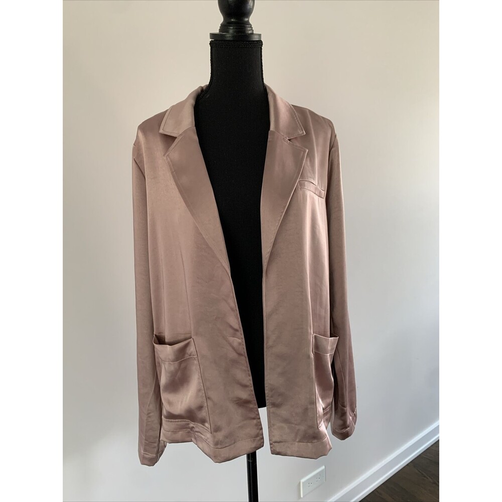 Porter Collective Womens Satin Blazer Dusty Rose Pink Open Front Jacket Large